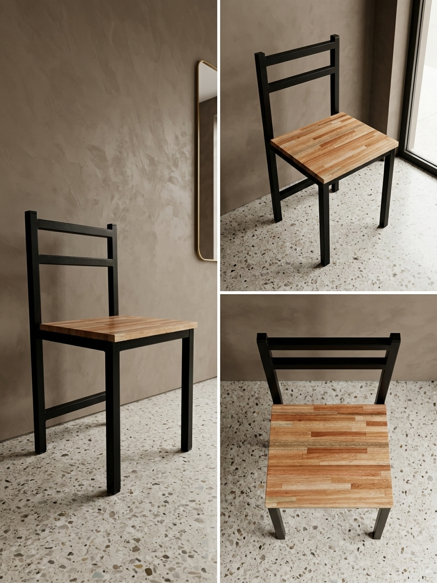 Silla a medida en eucalipto laqueado y hierro